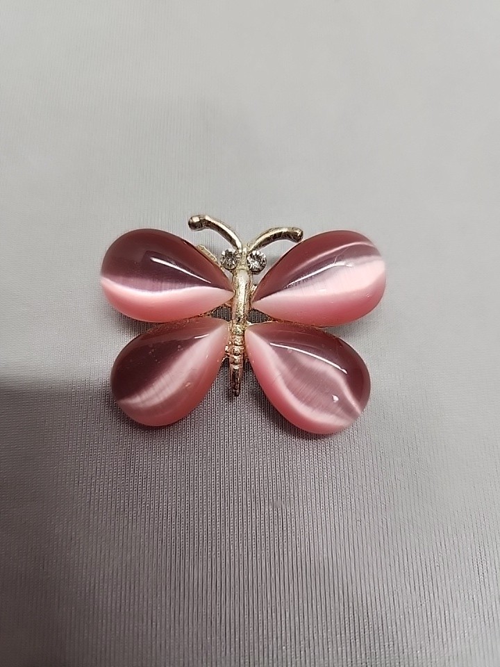 Vintage Pink Stone Butterfly Brooch Pin Adorable