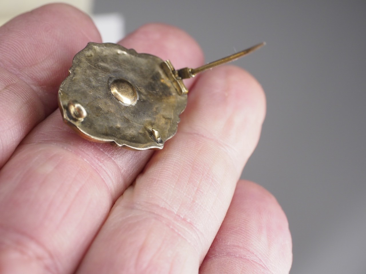 Antique gold filled with black & white enamel brooch C clasp jewelry