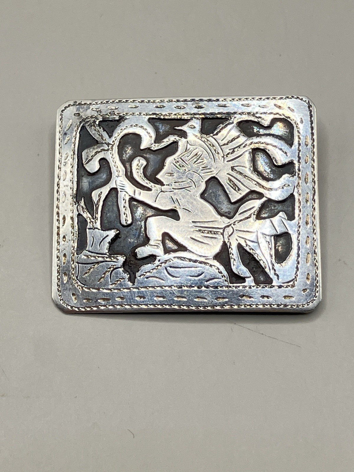 Vintage Guatemala 900 Fine Silver Figural Shaman Warrior Mayan Pin Brooch