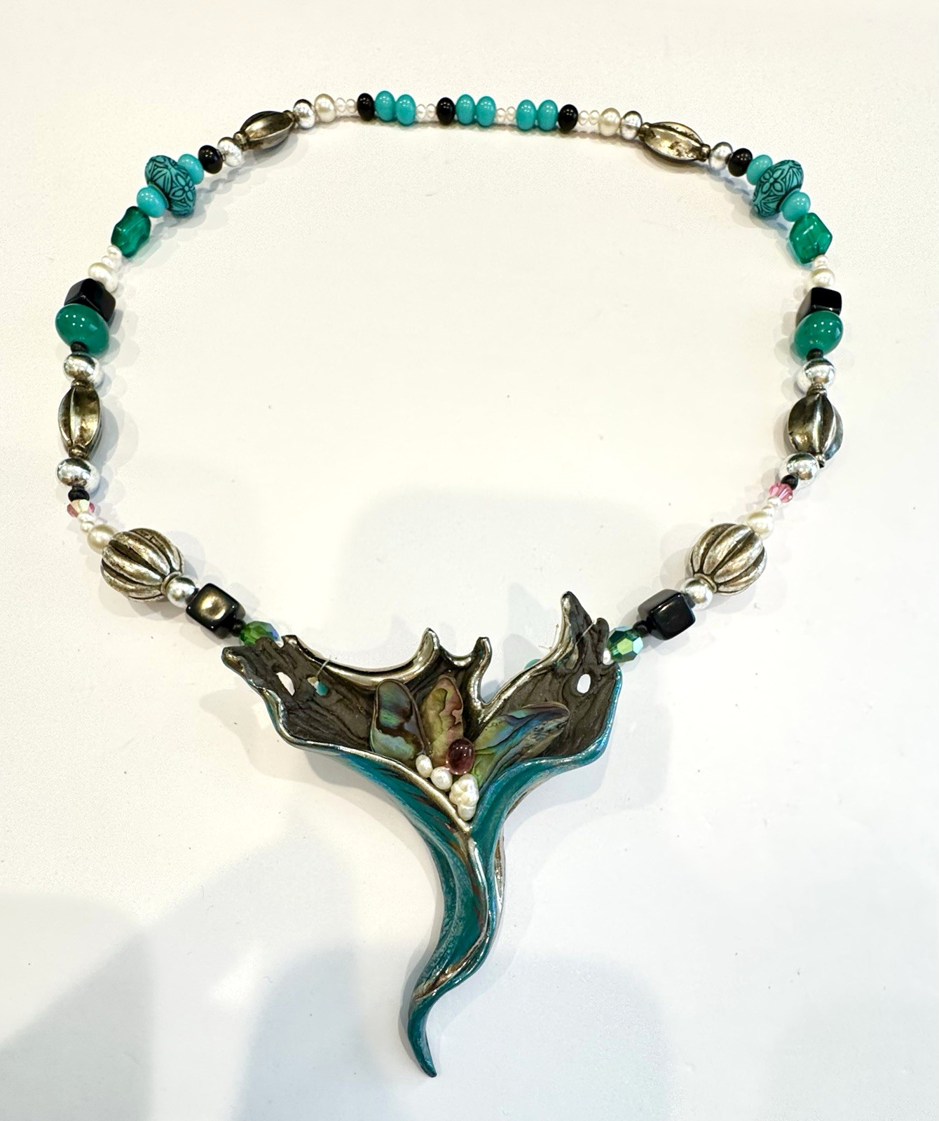 VTG Original by Mitchell Sculptural Necklace Amethyst Iridescent Turquoise OOAK