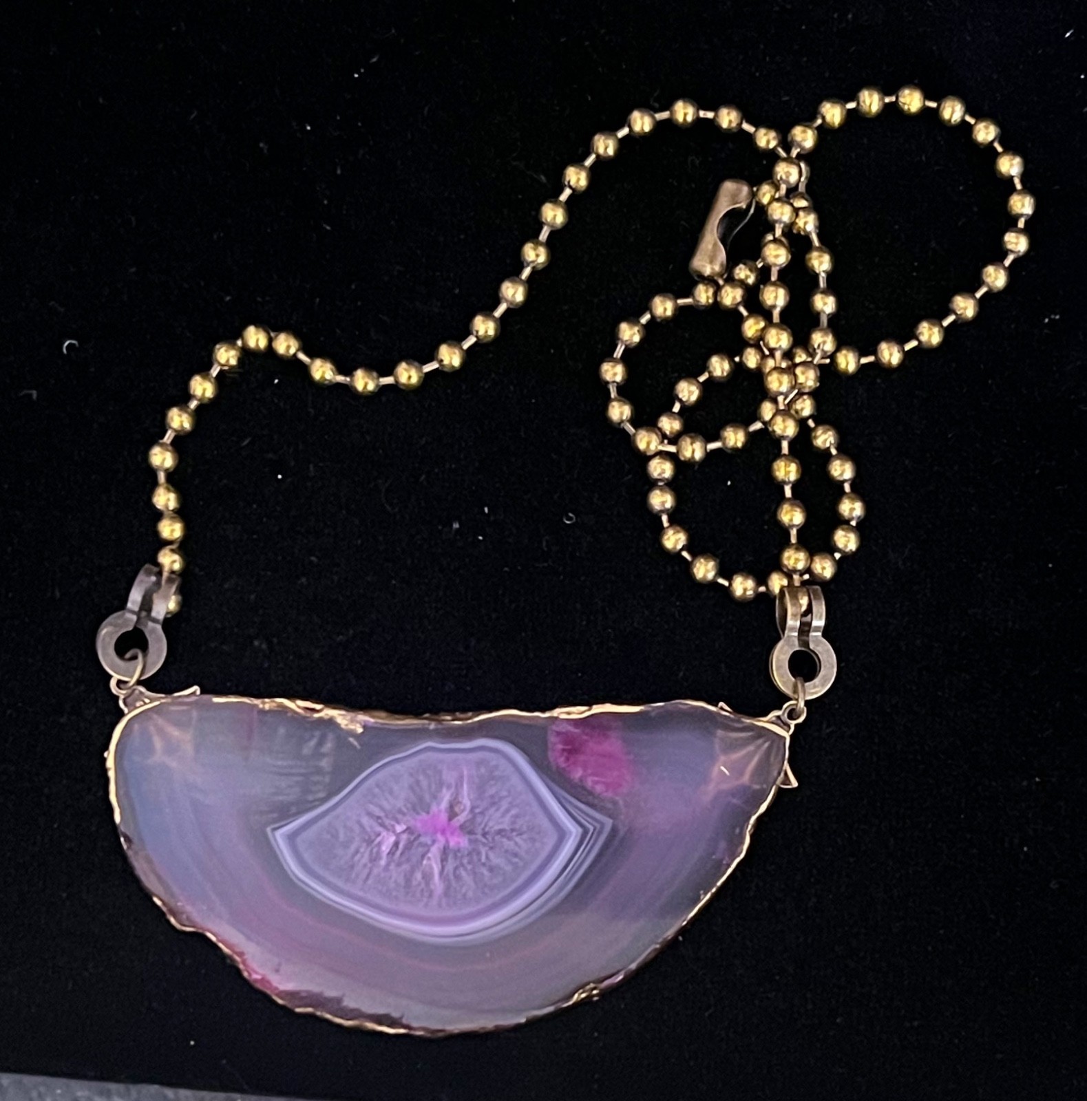 Artisan Necklace Huge Pink Fuchsia Slice Pendant