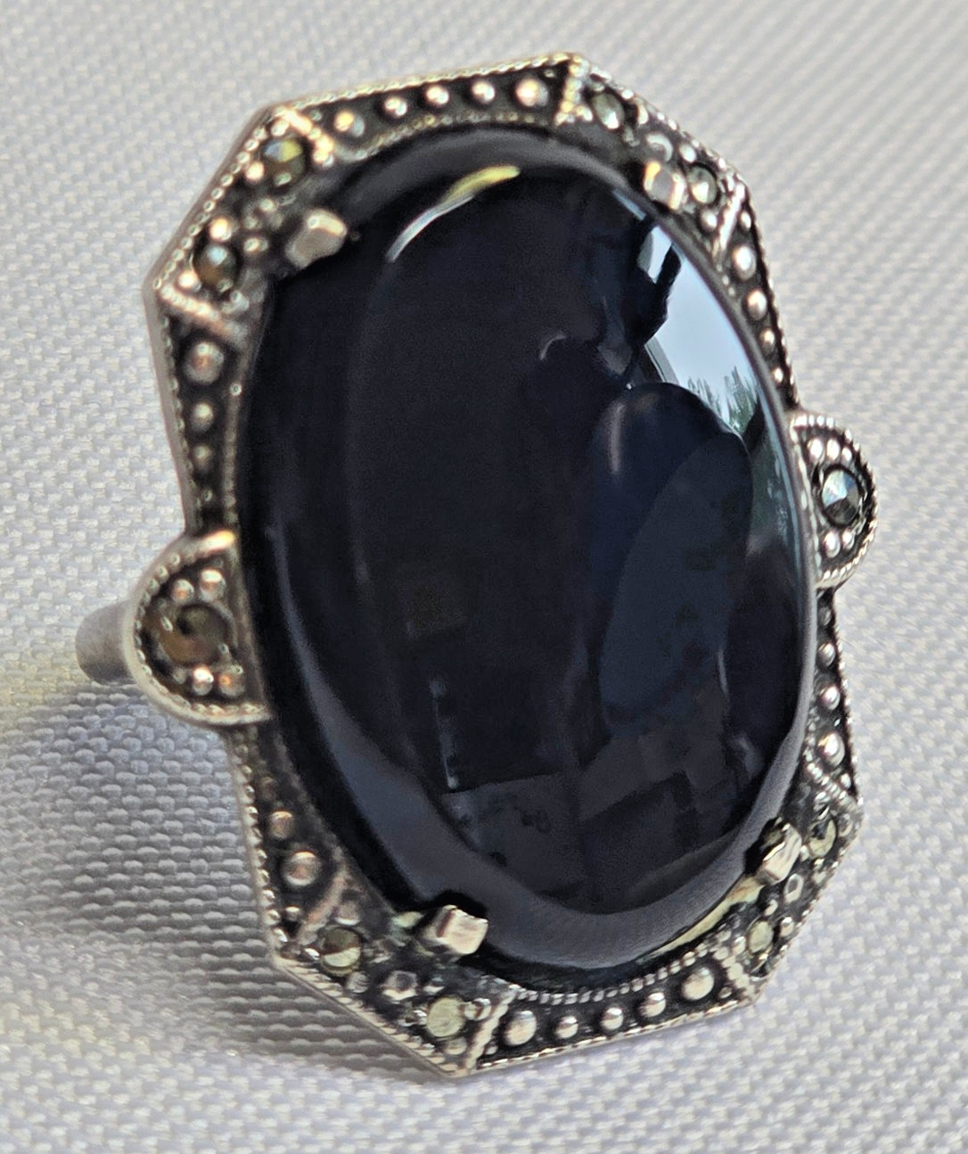 Vtg Sterling Silver Ring 7.49g Fine Jewelry Size 4.25 Band Onyx Look *READ*