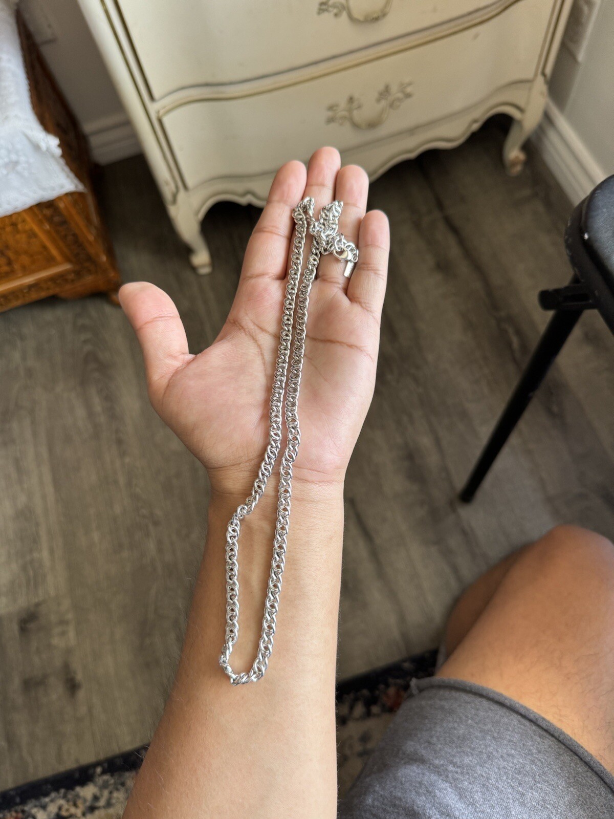 Vintage Signed MONET Silver TONE Spiga/wheat Chain Link Long Necklace