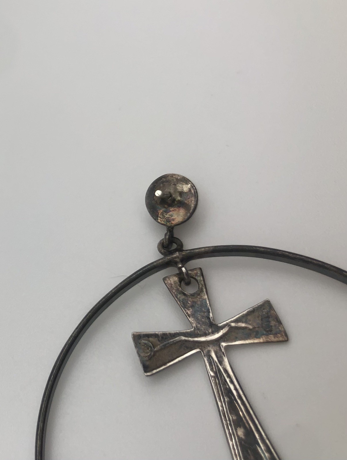 1980s Goth Sterling Silver Cross Circle Large Earrings 925 Dangle 11.4 Grams