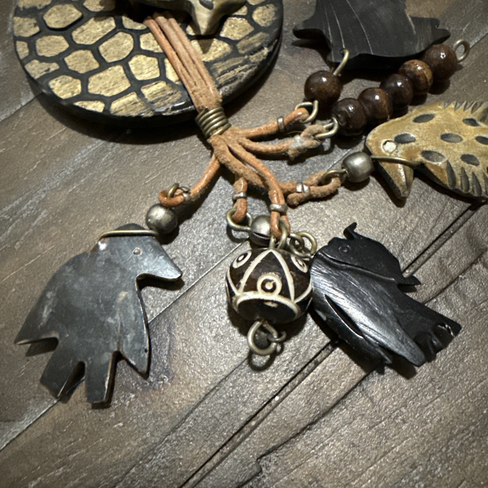 Vintage African Safari Animal Statement Necklace Boho Tribal Wood Jewelry India