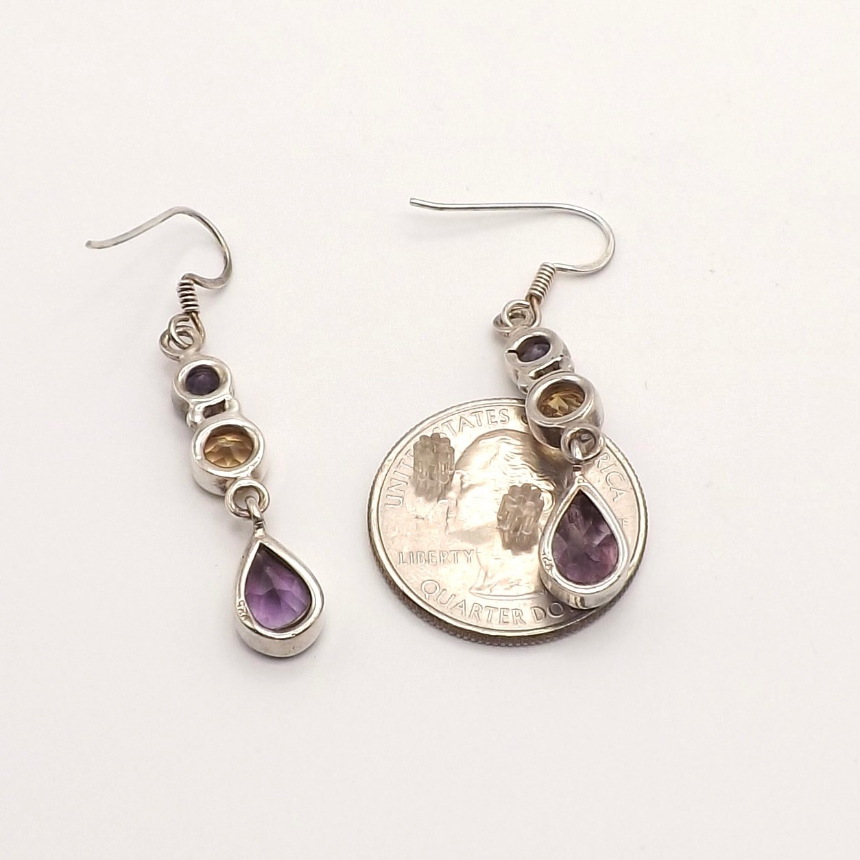 Sterling Silver Natural Iolite Citrine Amethyst Dangle Earrings