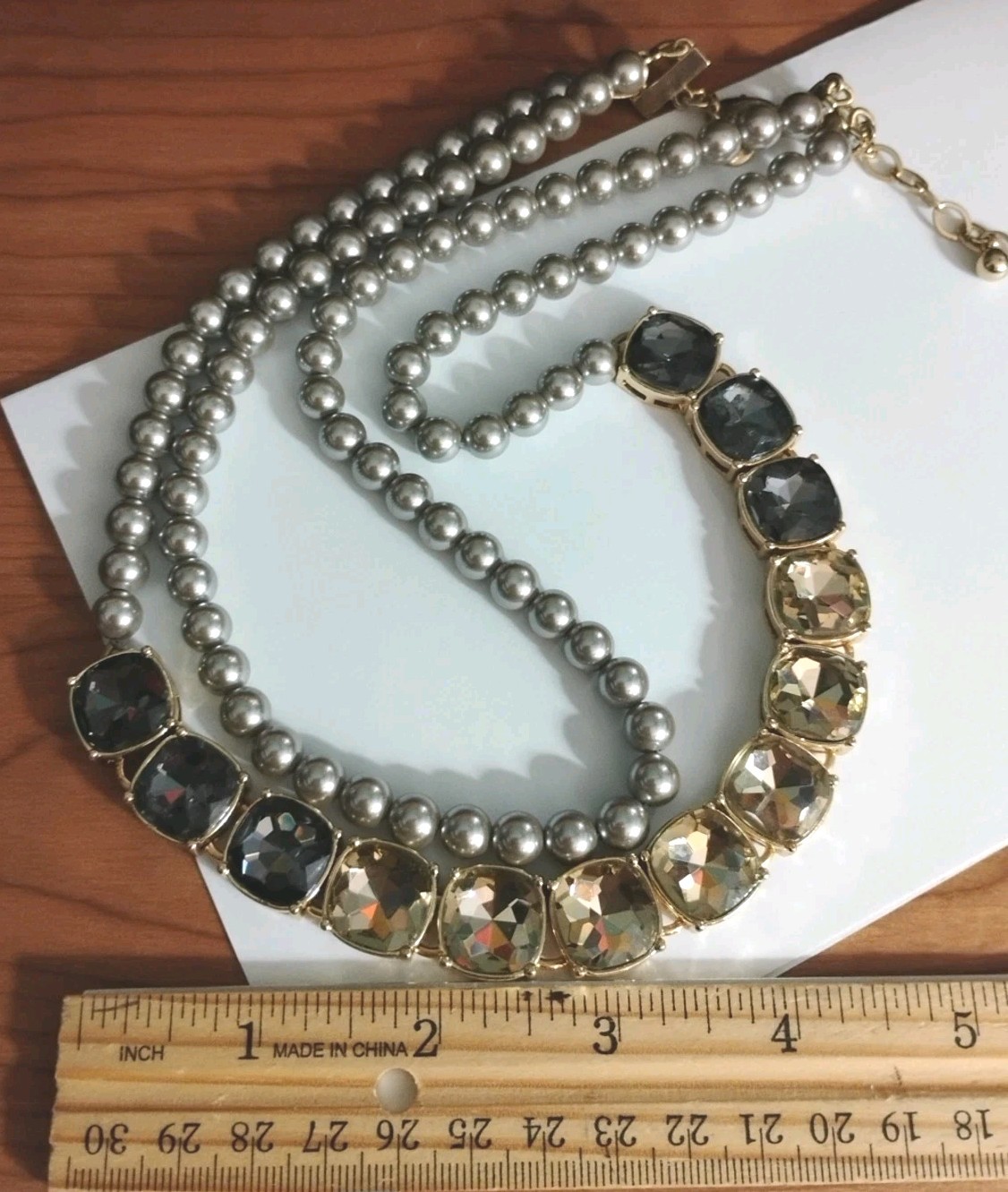 Chunky! TALBLOT’S Designer Double Strand Faux Pearl and Ombre Gems 18″+ Necklace