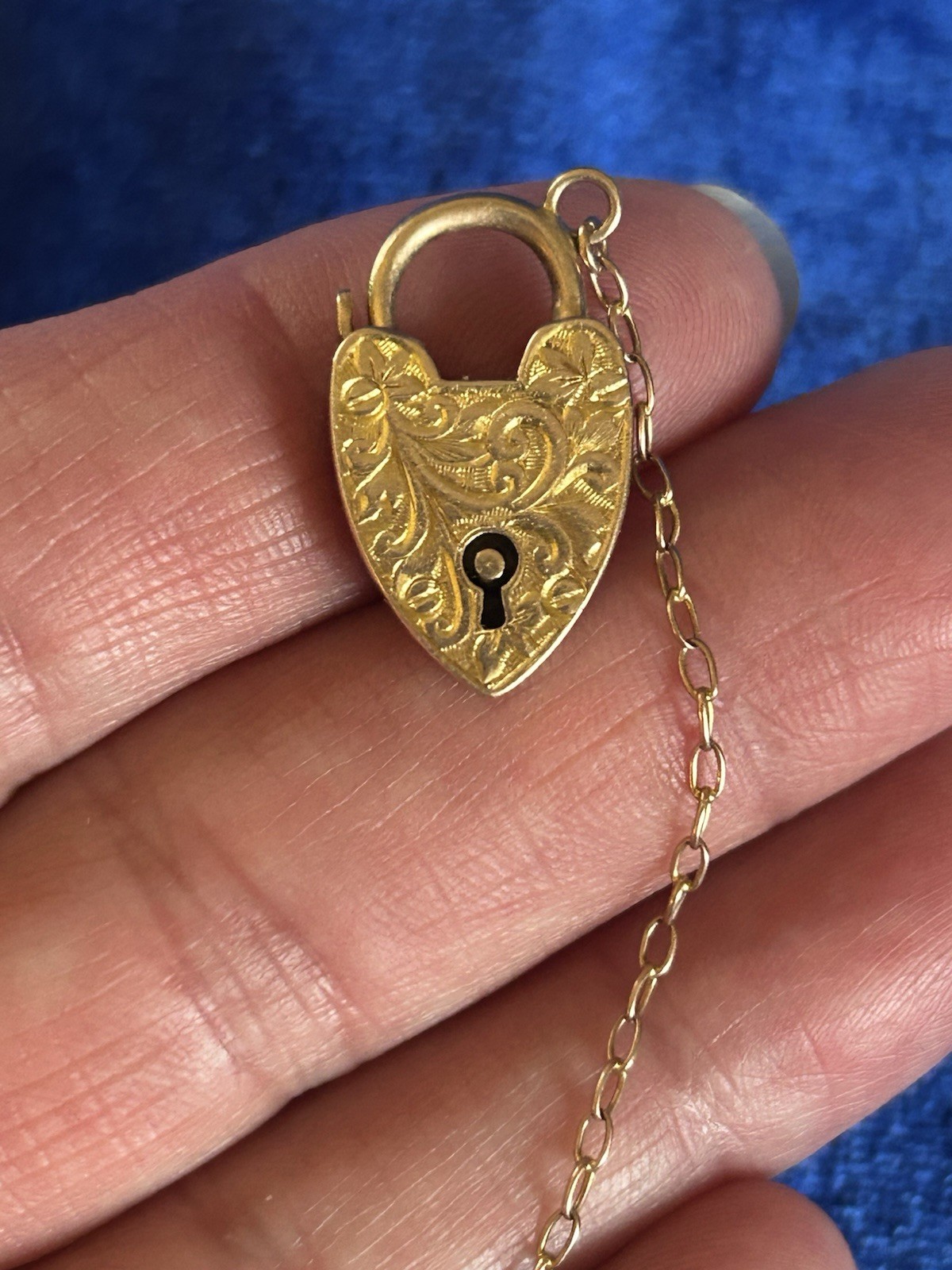 Vintage Circa30s 9ct Solid Gold Padlock Pendant or Charm With Floral Scrolls Old