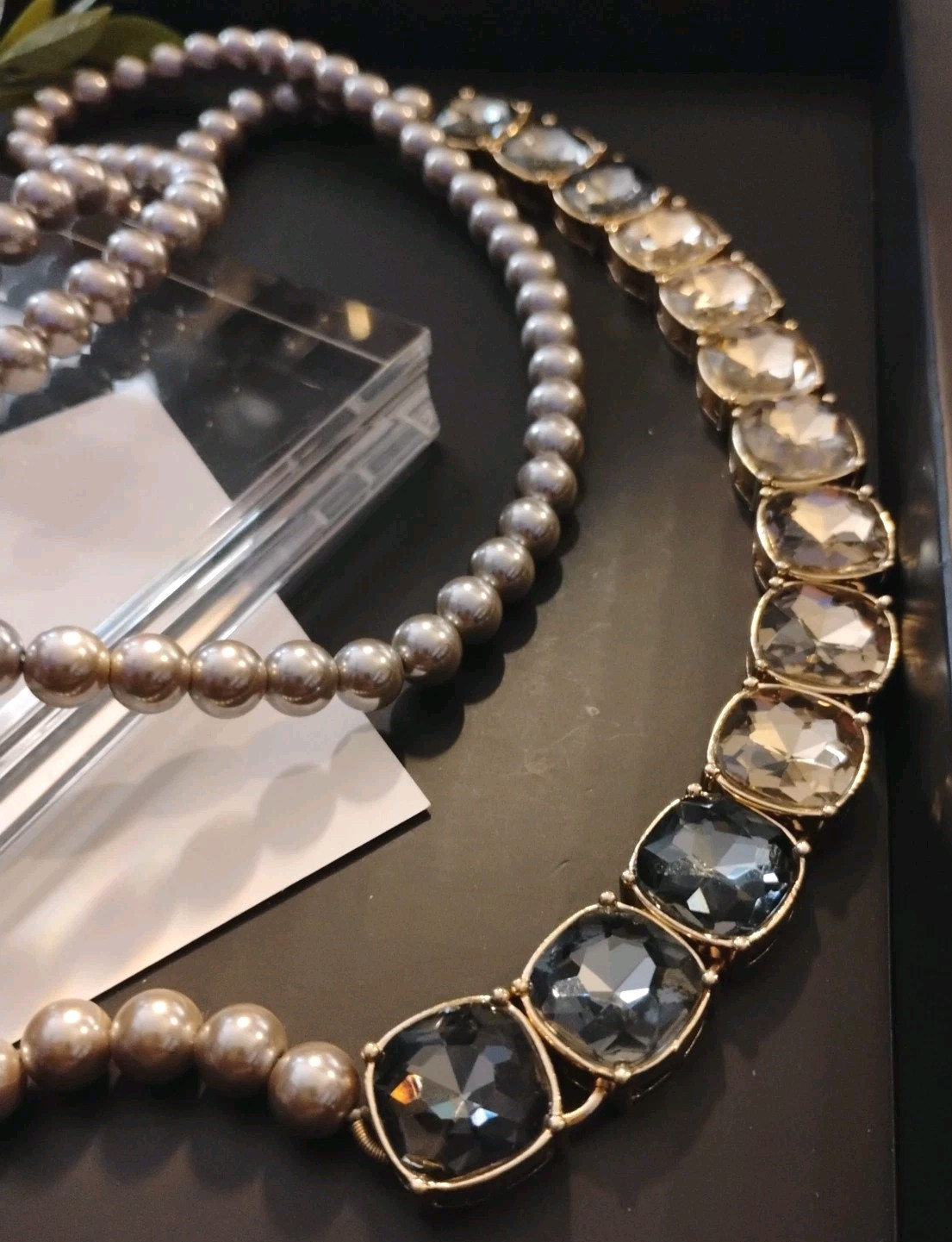 Chunky! TALBLOT’S Designer Double Strand Faux Pearl and Ombre Gems 18″+ Necklace