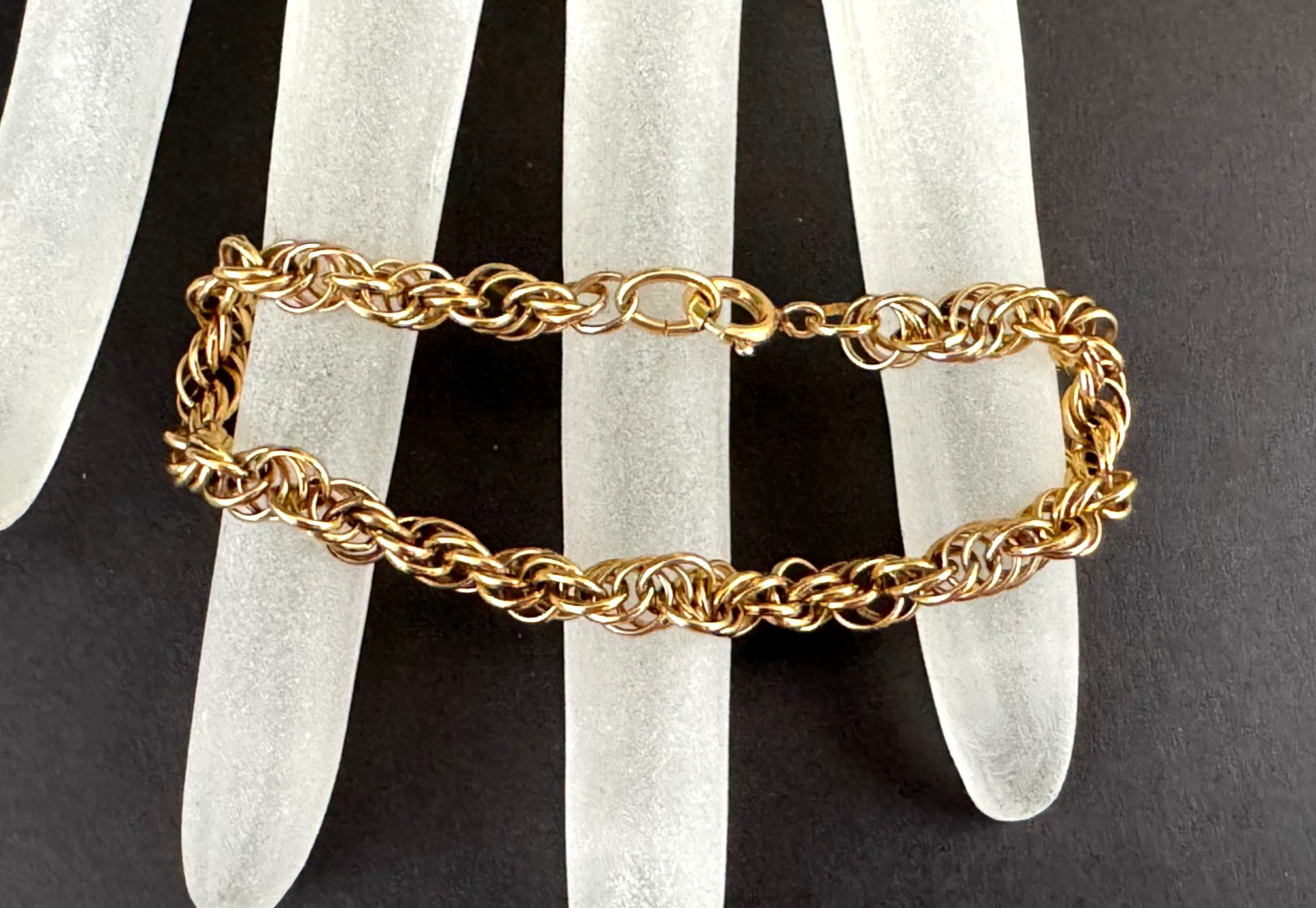 VTG Signed 1/20 12K Yellow Gold Filled Twisted Rope Chain Bracelet MCM 7 1/4”