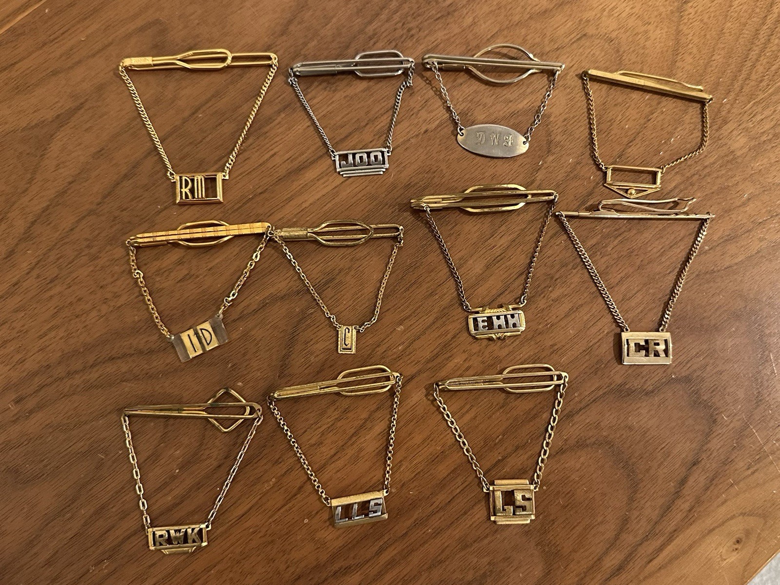 Lot Mid Century Modern Art Deco Vintage Men’s Tie Bars Chains Initials Monogram