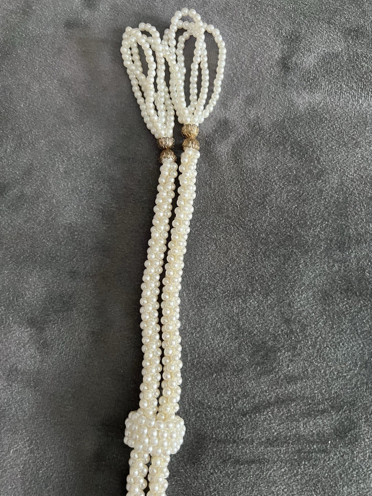 Vintage Faux Pearl Lariat Necklace Knotted Tassel Rope Style Costume Jewelry