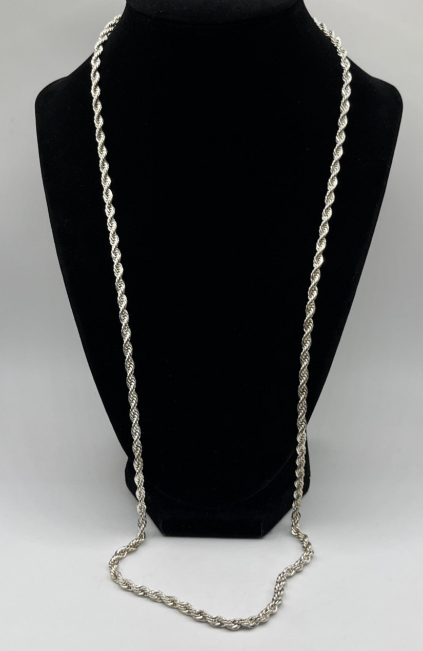 Silver Tone Twist Rope Chain Long Textured 30″