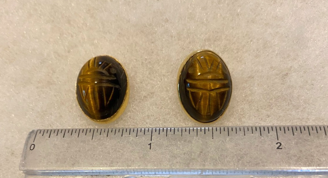 Van Dell 12 Kt. Gold Filled Tiger Eye Oval Post Earrings – Approx. 5/8 Inch Long