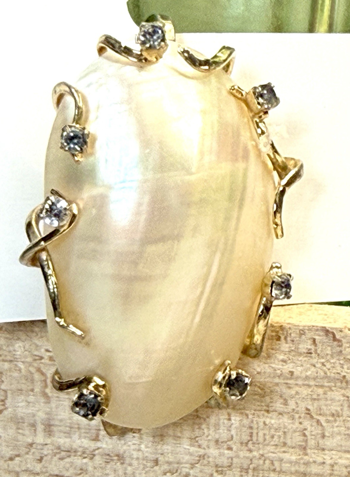 Signed Hattie Carnegie Vintage Fur Clip Faux MOP Shell Rhinestone Gift