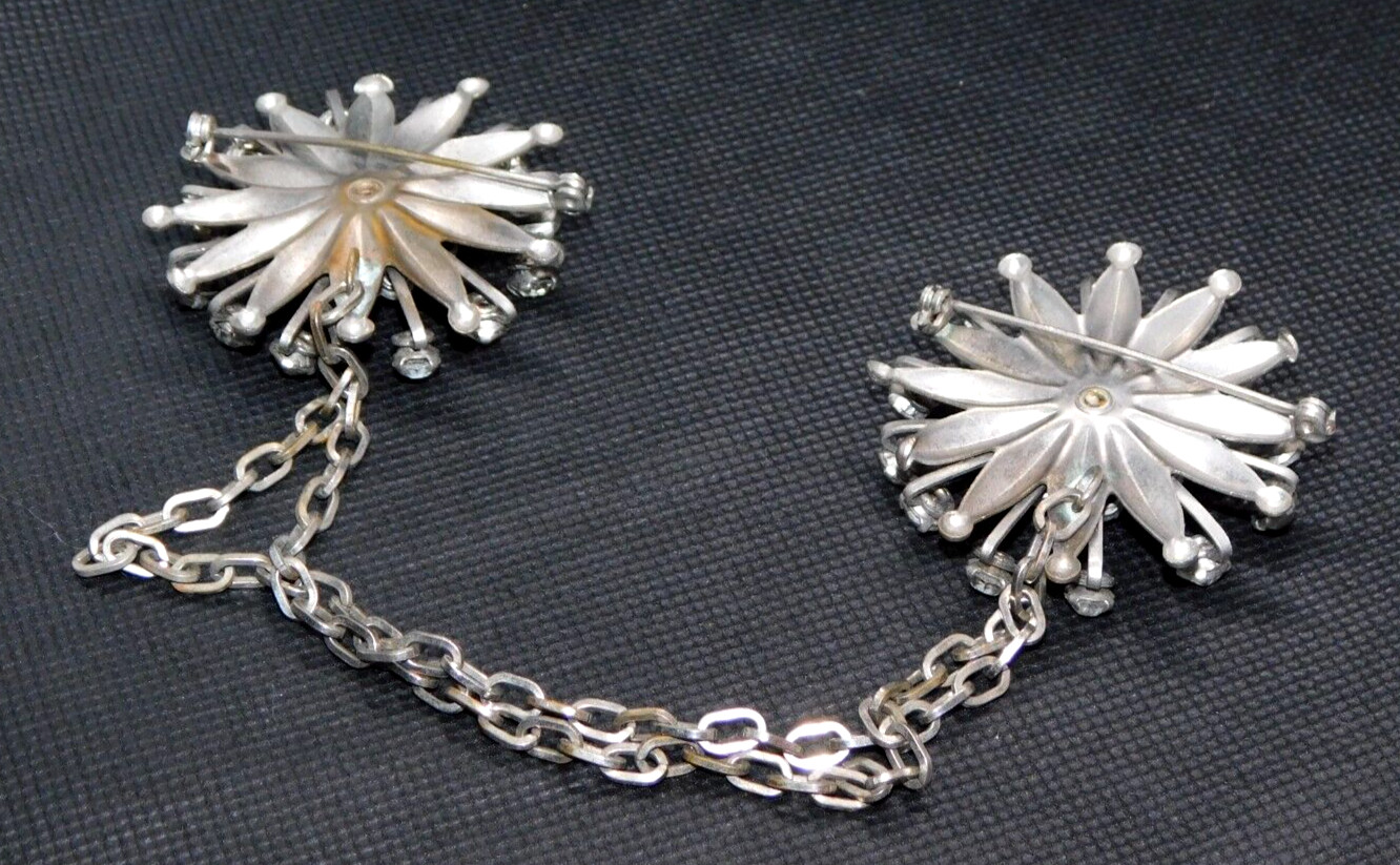 Gothic Style Vintage Scarf Chain Dual Pins White Rhinestone Sunburst Accessories