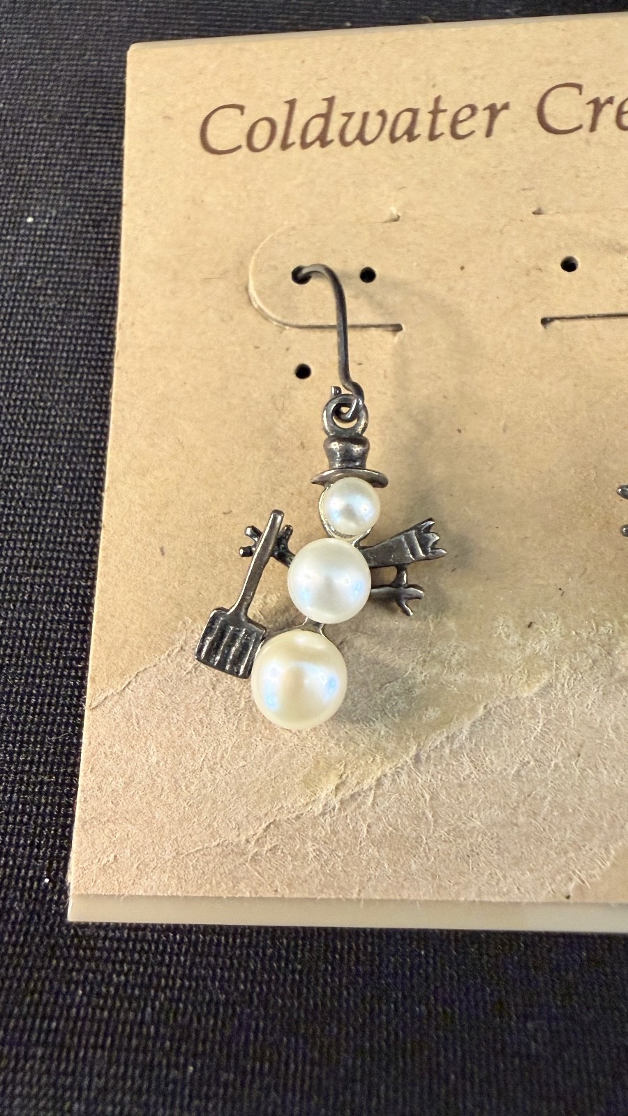 Vintage Coldwater Creek Sterling & Pearl Snowman Earrings.
