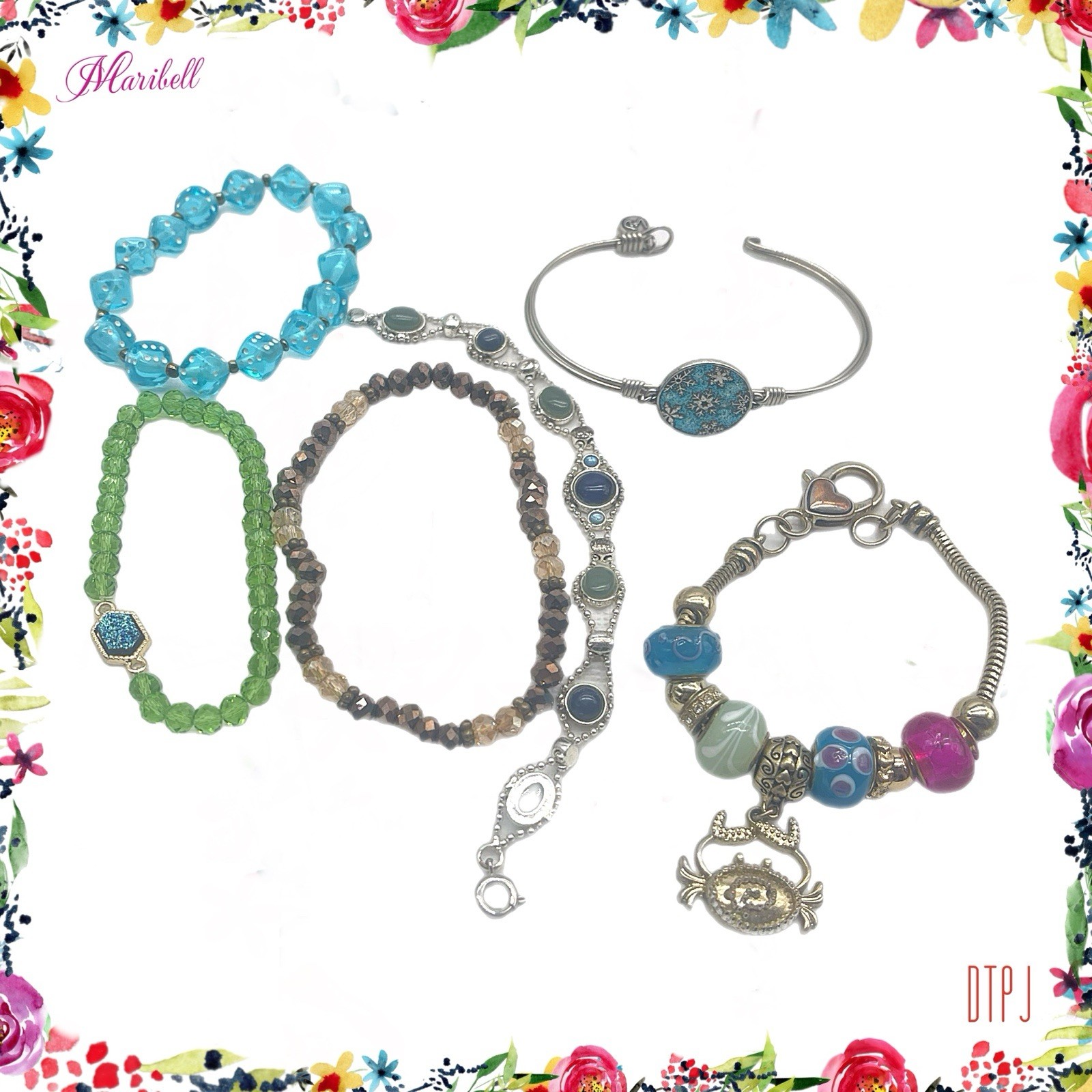 Vintage Y2K Colorful Bracelet Lot 6 Pc Charm Bracelet Bangle Stretch Beaded