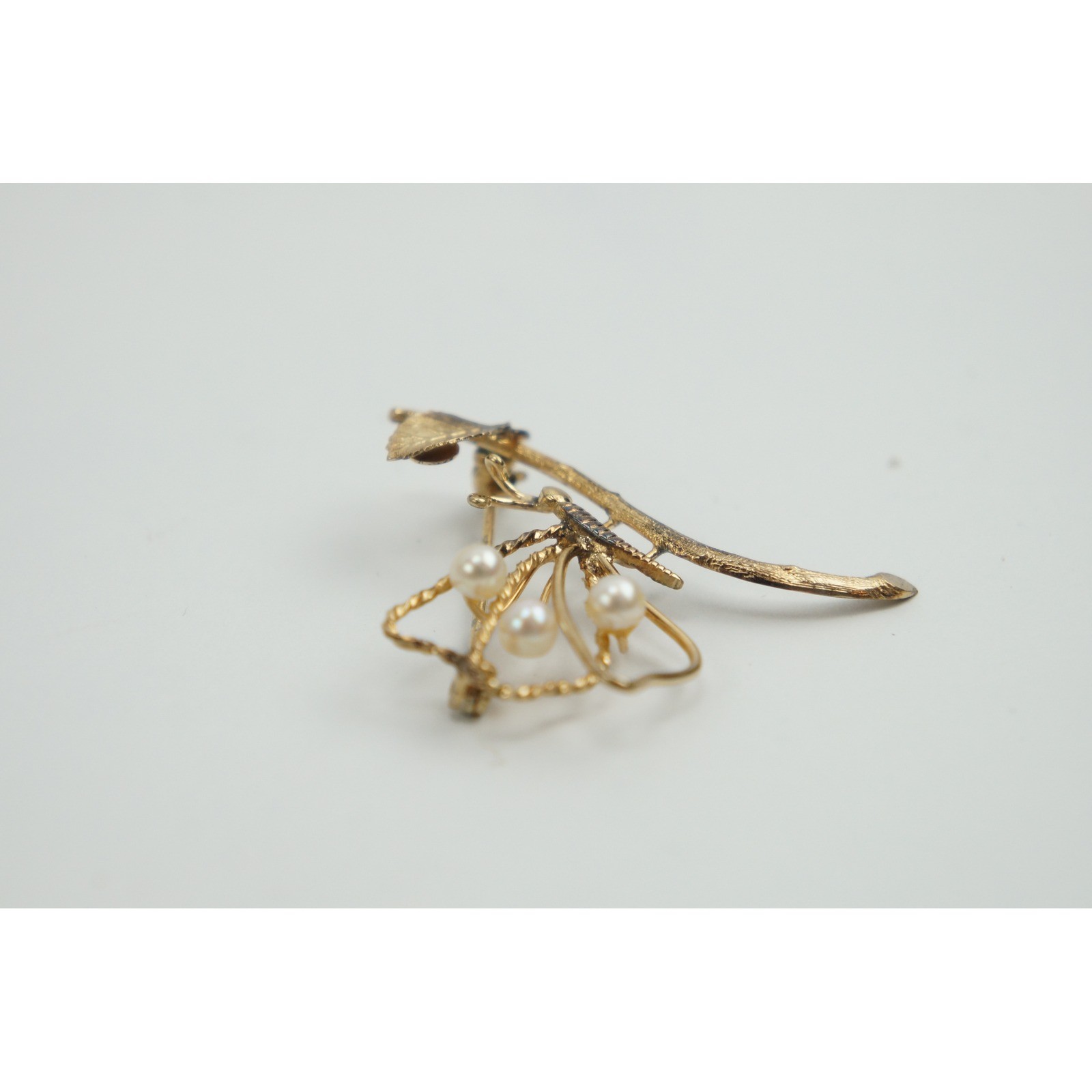 A&Z Brooch Butterfly Branch 12K Gold Filled Faux Pearl Vintage Good