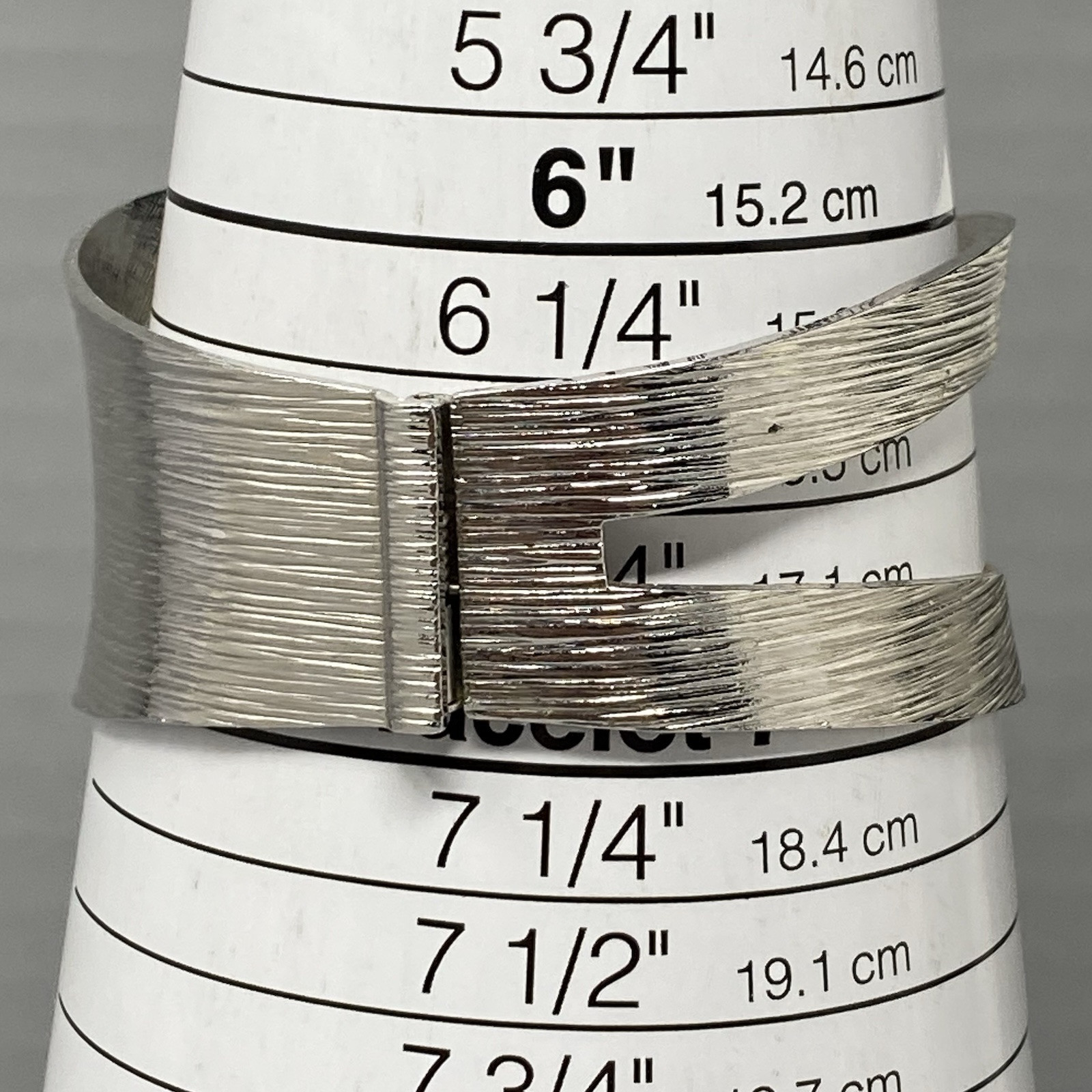 Emmons Clamper Bracelet Bangle Brushed Silver Tone Wide Open Side Hinge Vtg 7″