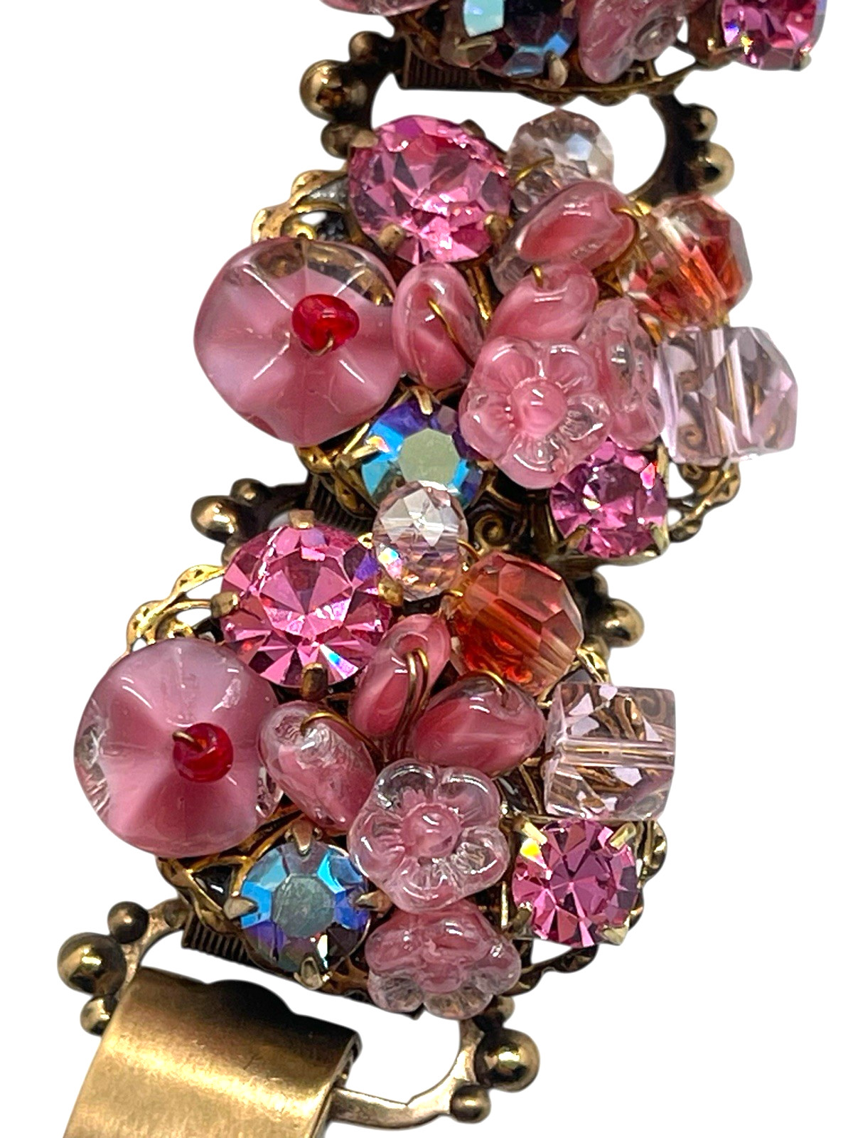 Stunning Crystal Bead, Rhinestone & Glass Flower Incredible Vintage Bracelet