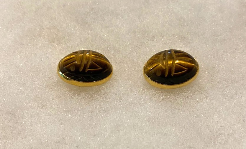 Van Dell 12 Kt. Gold Filled Tiger Eye Oval Post Earrings – Approx. 5/8 Inch Long