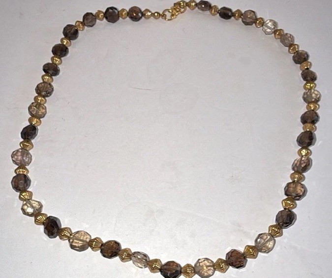 Faceted Glass Bead Necklace Flapper Bronze Tone 16.5″ L