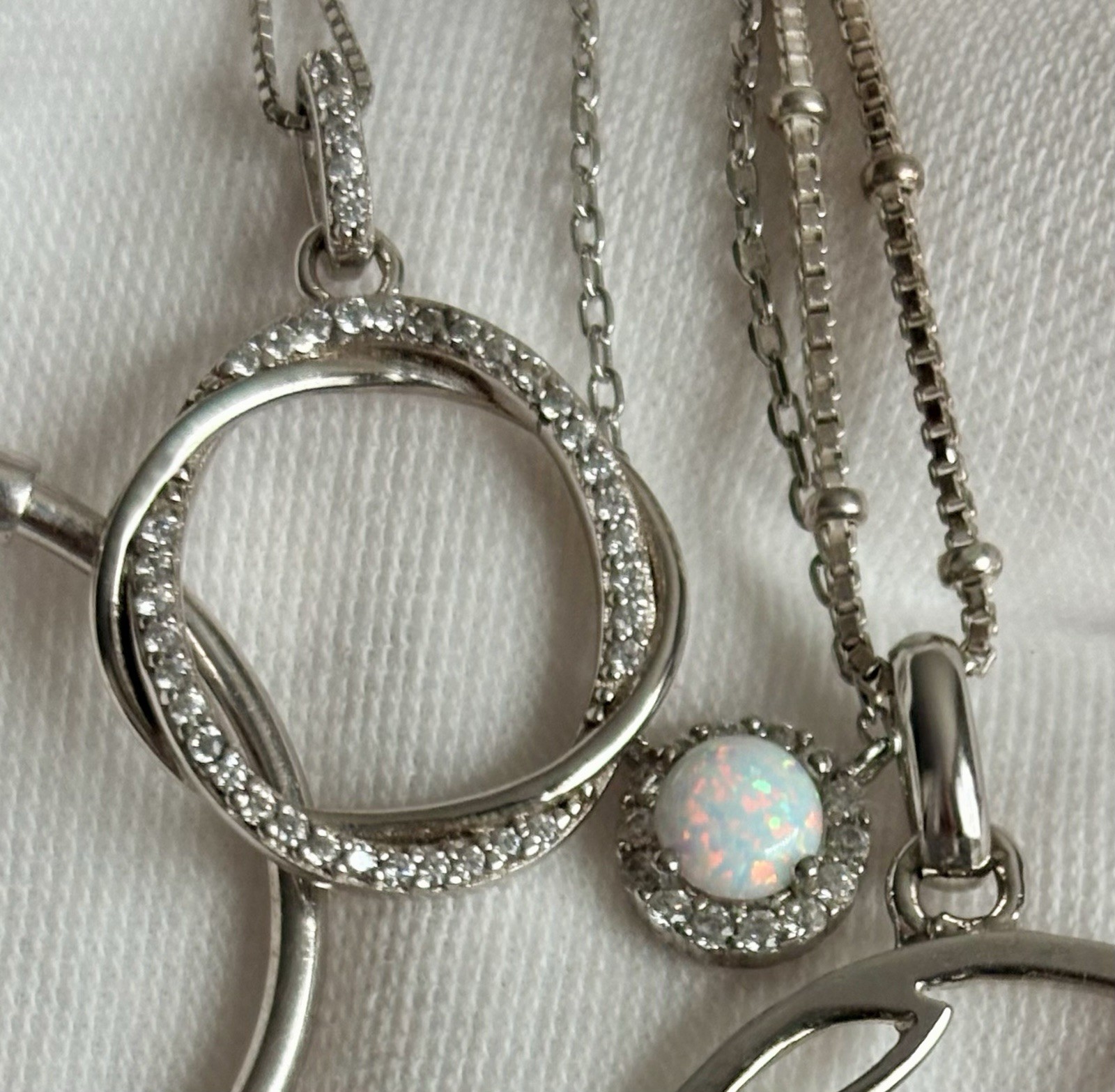 925 Sterling Silver Floral Opal Eternity Pendant Charms Chain Necklace Lot Of 4