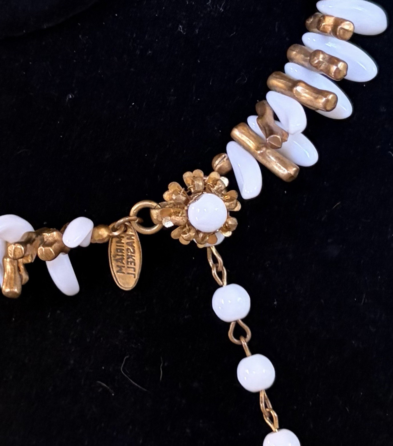 Miriam Haskell Signed c.1949 Frank Hess Choker Milk Glass Gilt Coral Rose Montée