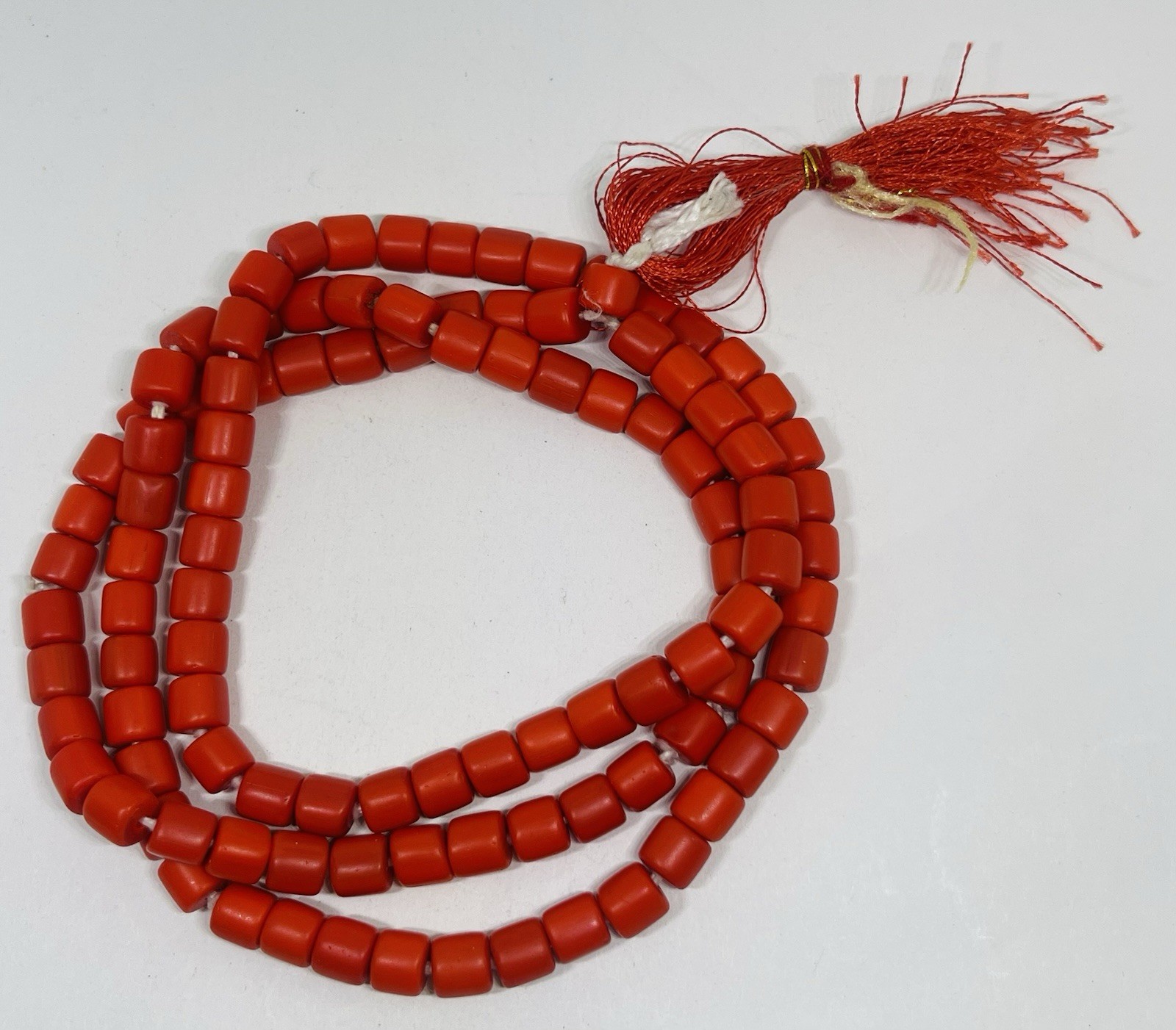 Antique Old Orange Red Ox Blood Coral Beads Mala Necklace 26” Japa Beads Nature