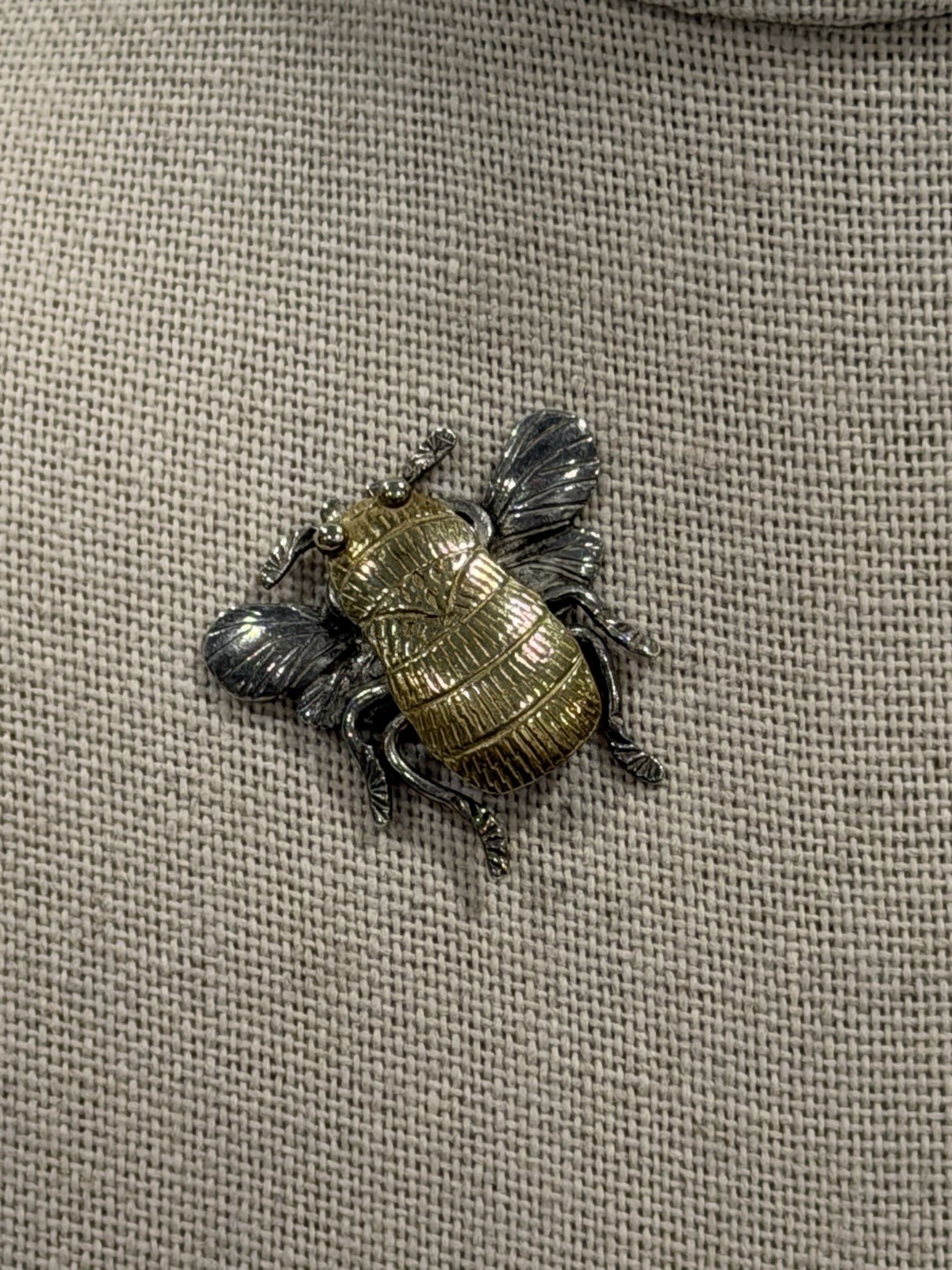 Vintage Sterling Silver Mexico Bee Figural Brooch Mixed Metal Taxco Style Insect