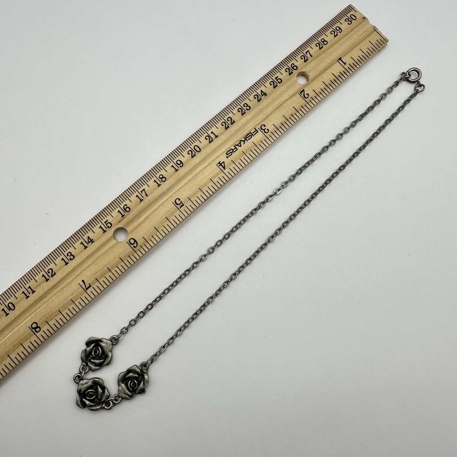 Y2K Pewter Floral Rose Charm Boho Chic Romance Witch Nature Goth Necklace Prom