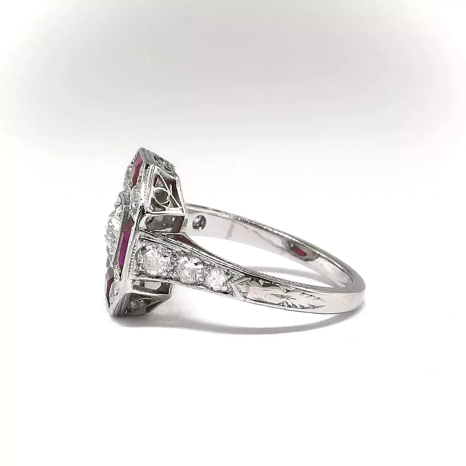 1.2Ct Round Lab CreatedDiamond & Ruby Art Deco Style Engagement Ring 925 Silver