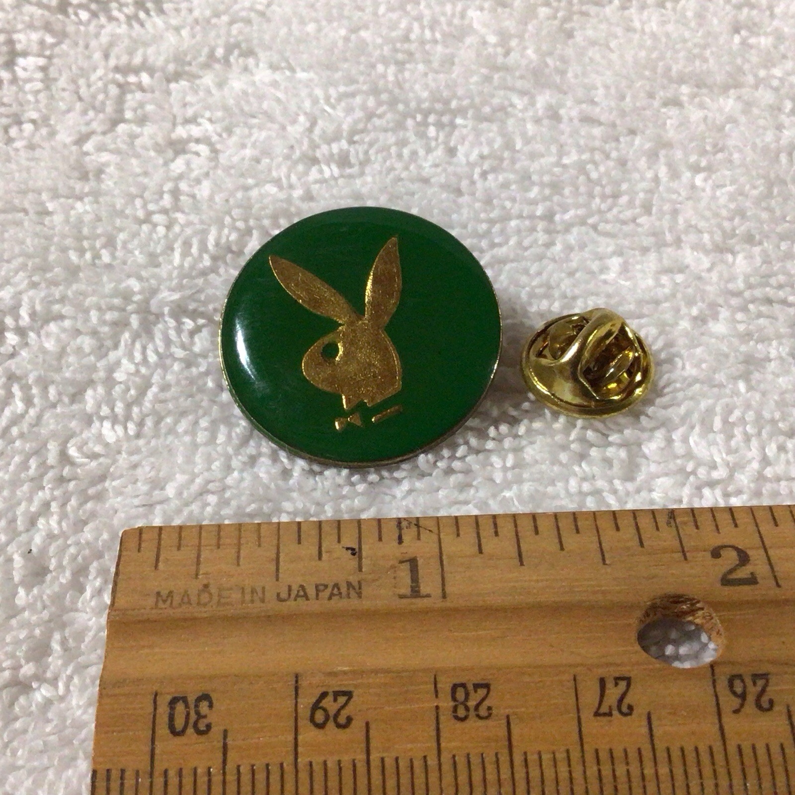 Vintage Playboy Bunny Lapel Pin Green Gold Enamel Brooch Button Hat Pin