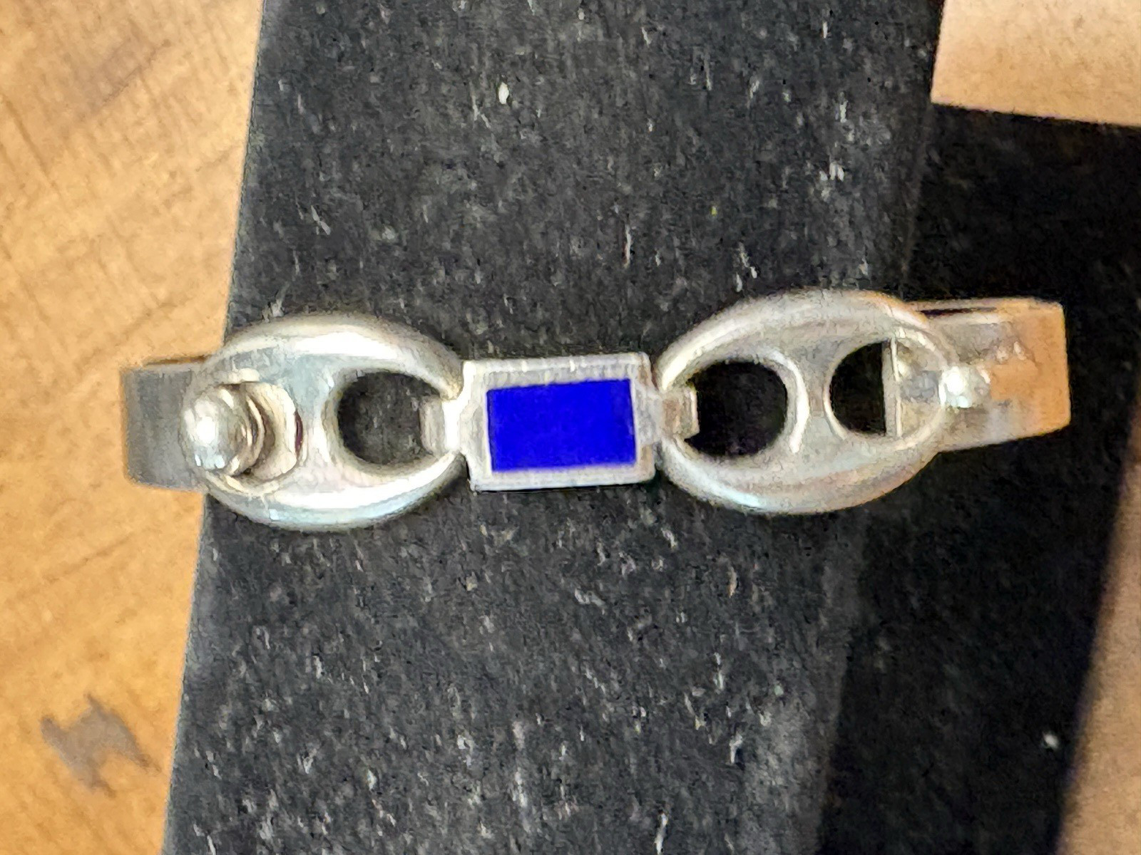 Vintage Sterling Silver and Lapis Inlay Bangle Bracelet 6 1/4 in 16 cm diameter