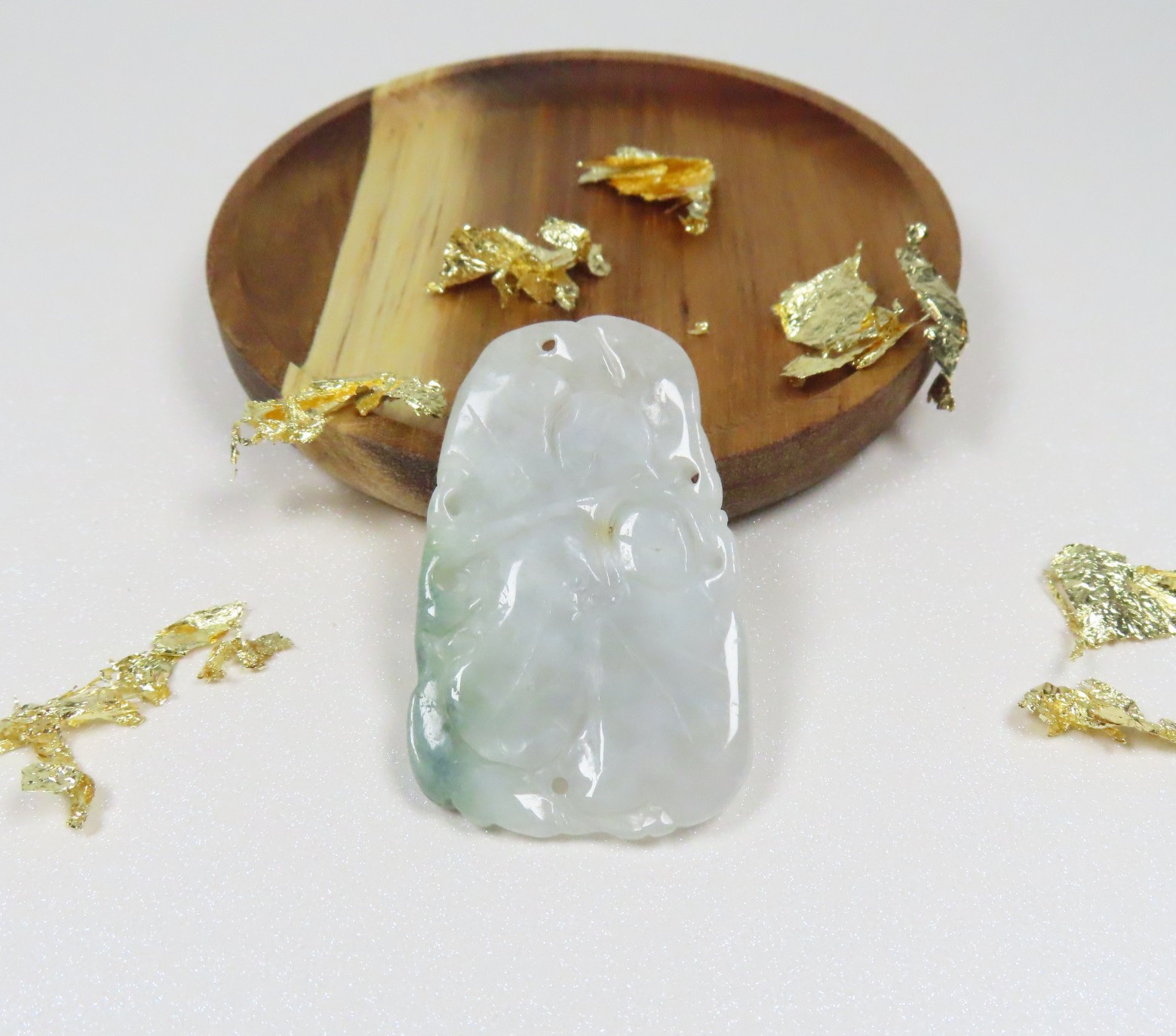 Vintage Chinese Carved Green White Jadeite Pendant