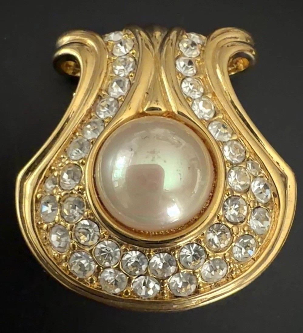 Nolan Miller Portofino Convertible Pearl Slide Pendant Only Signed Gold Pave Vtg