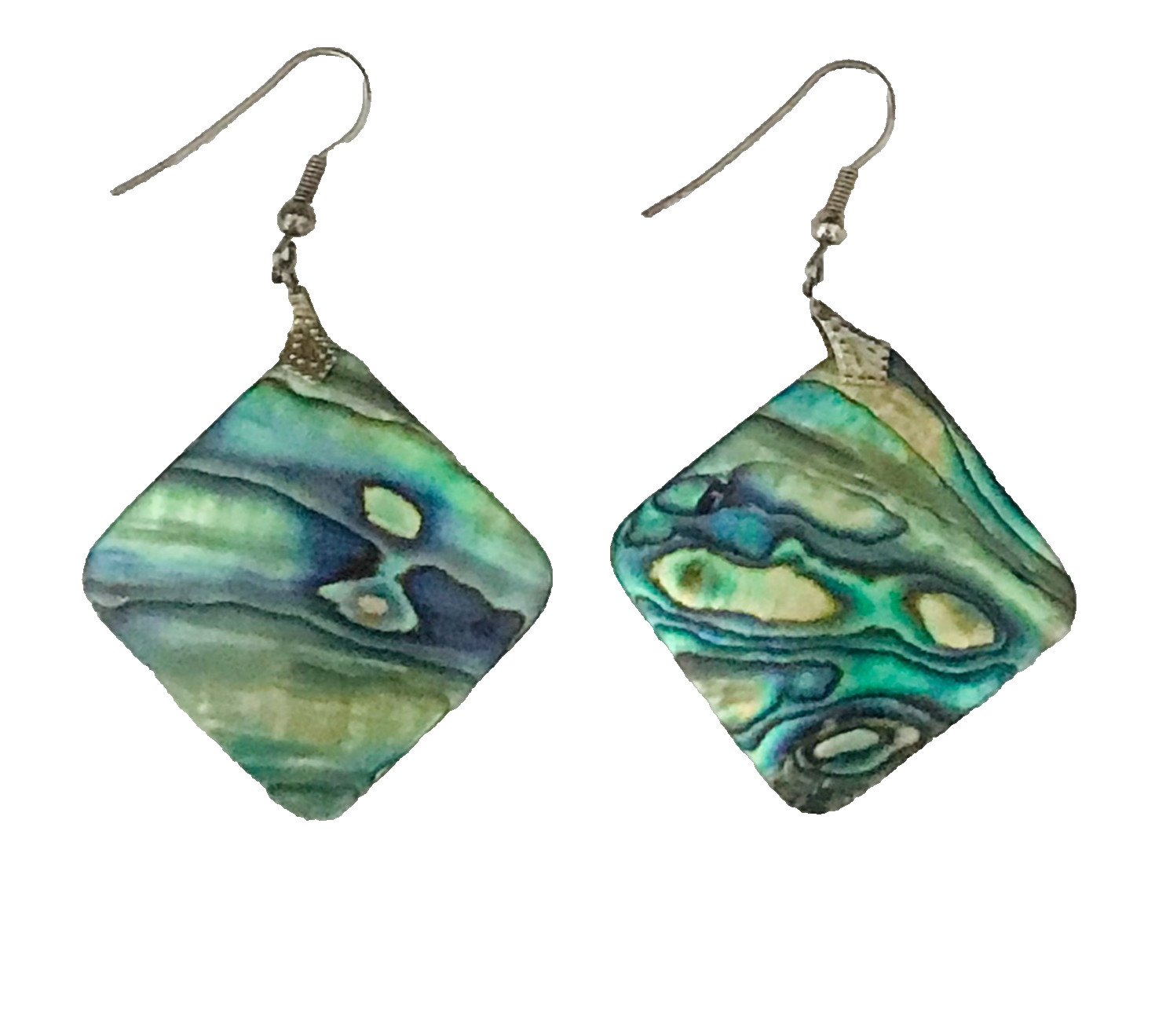 Hawaiian Paua Abalone Earrings Silver Hooks Dangle Natural Green Blue Iridescent