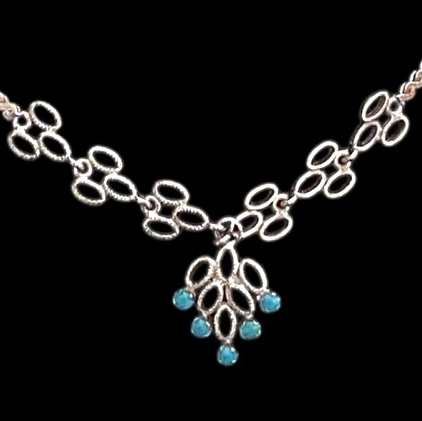 Vintage European Silver(835) Blue Stone Necklace 16.5in