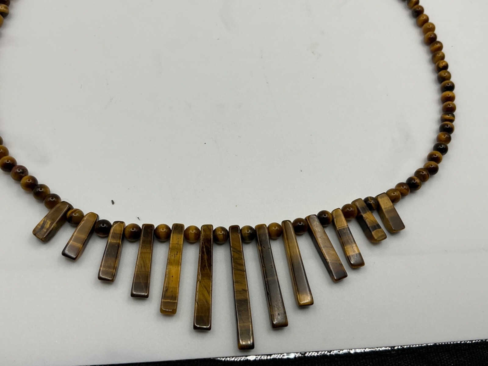 Vintage Tigers Eye Bib Fringe Beaded Necklace 18”