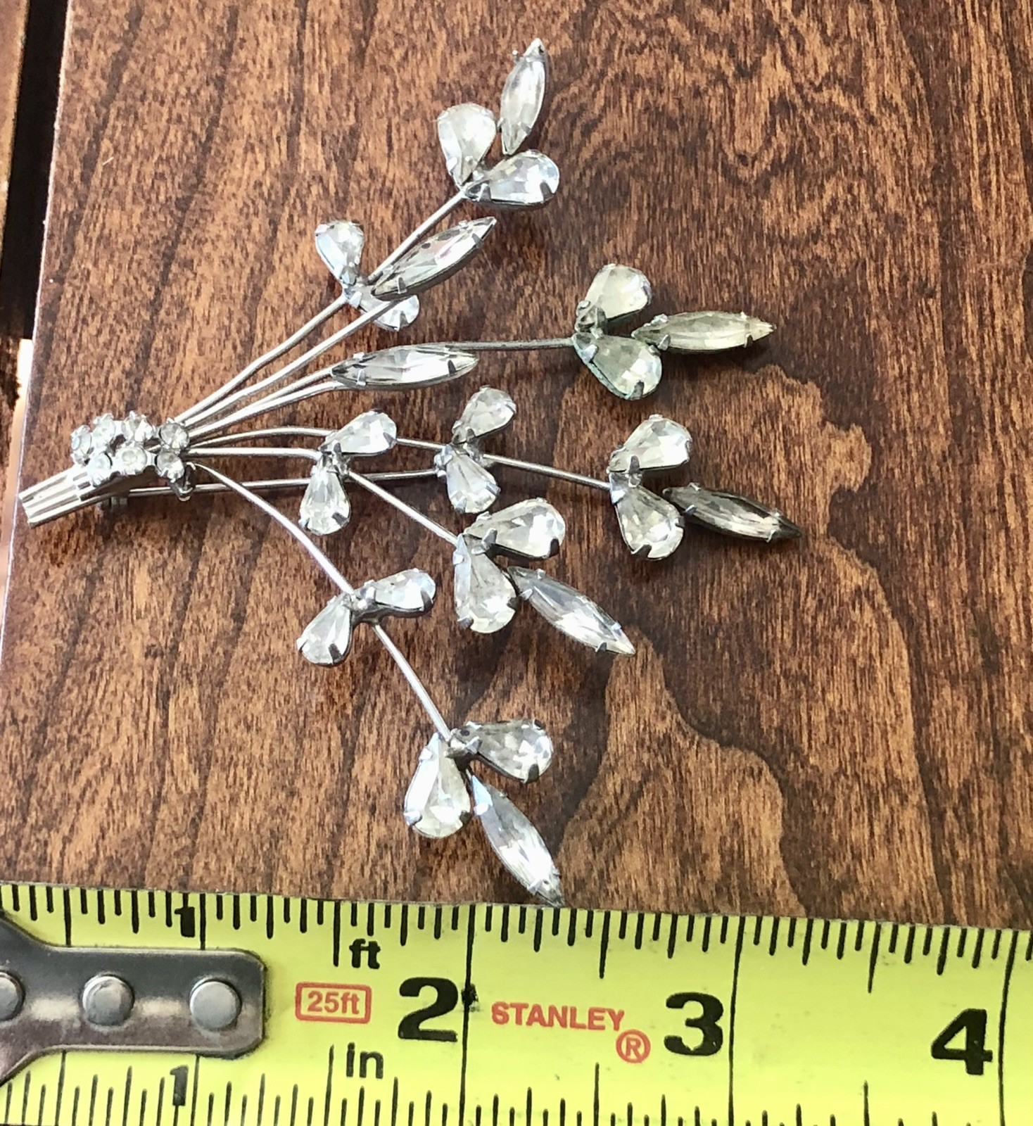 Vintage Clear Prong Set Rhinestone Tremble Flower Spray Brooch 3 X 3.5