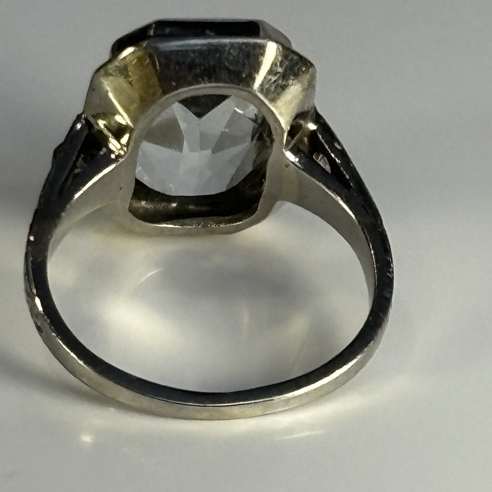 Vintage 14k White Gold Aquamarine Ring Art Deco Style Emerald Cut Estate