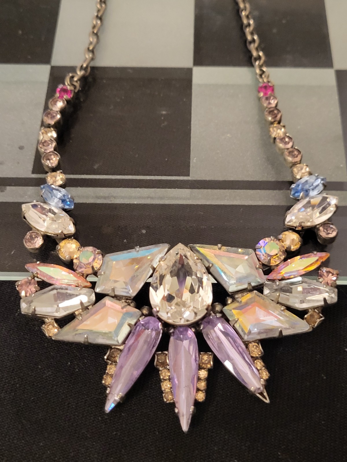 Vintage Sorrelli Iridescent Lavender Crystal Spiked Fringe Collar Necklace