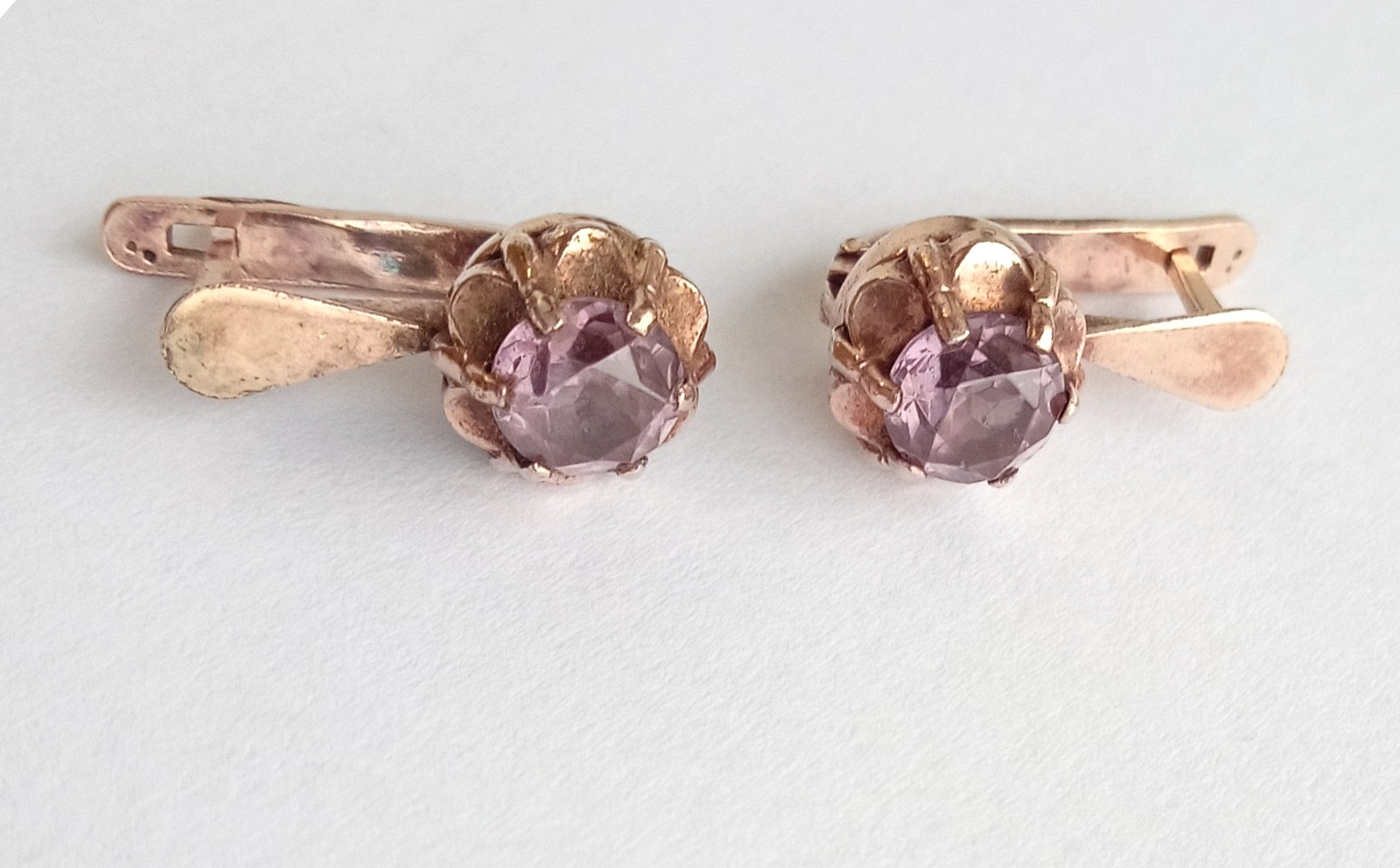 Vintage Earrings Amethyst stones Gilt Silver 925 star USSR times Women’s Jewelry