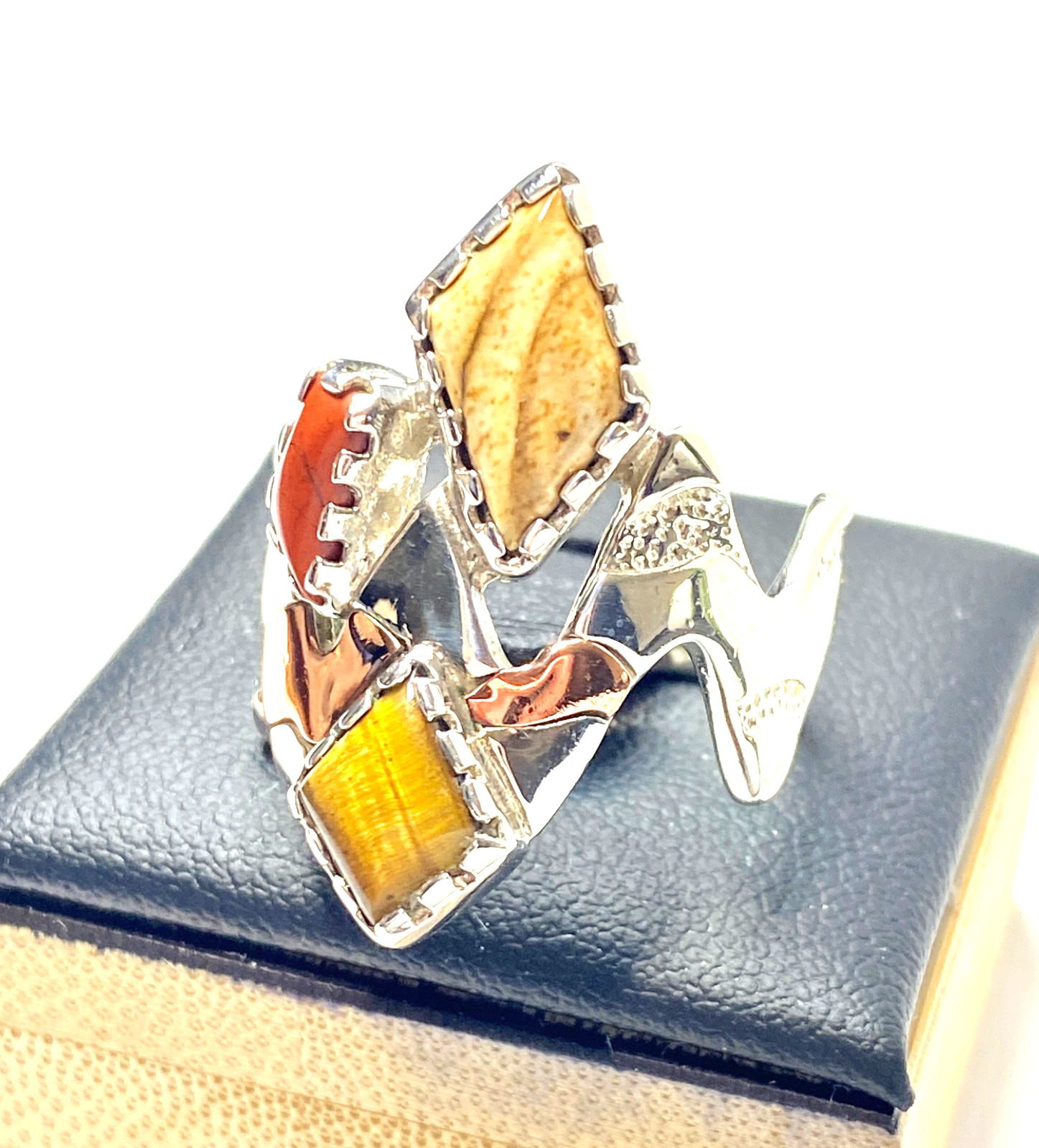 Vintage Sterling & Copper Carolyn Pollack Zig Zag Multi-Gemstone Ring Size 8.25