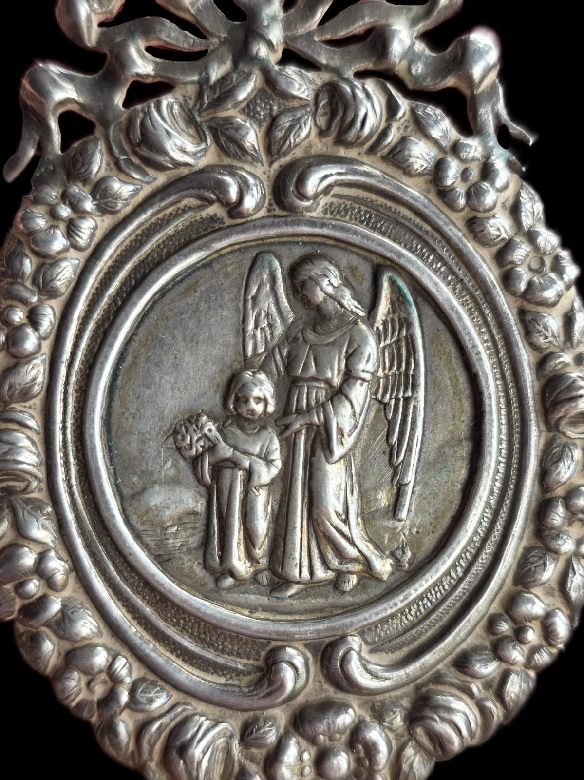 Fine Antique 19Th Century Art Nouveau Silver Divine Protection Pendant Ca 1890