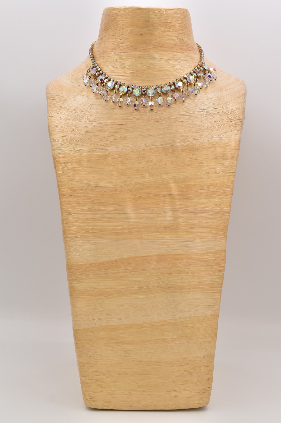 Vintage Crystal Choker Necklace AB Cluster Prong Rhinestone Gold Retro 50s BinBN