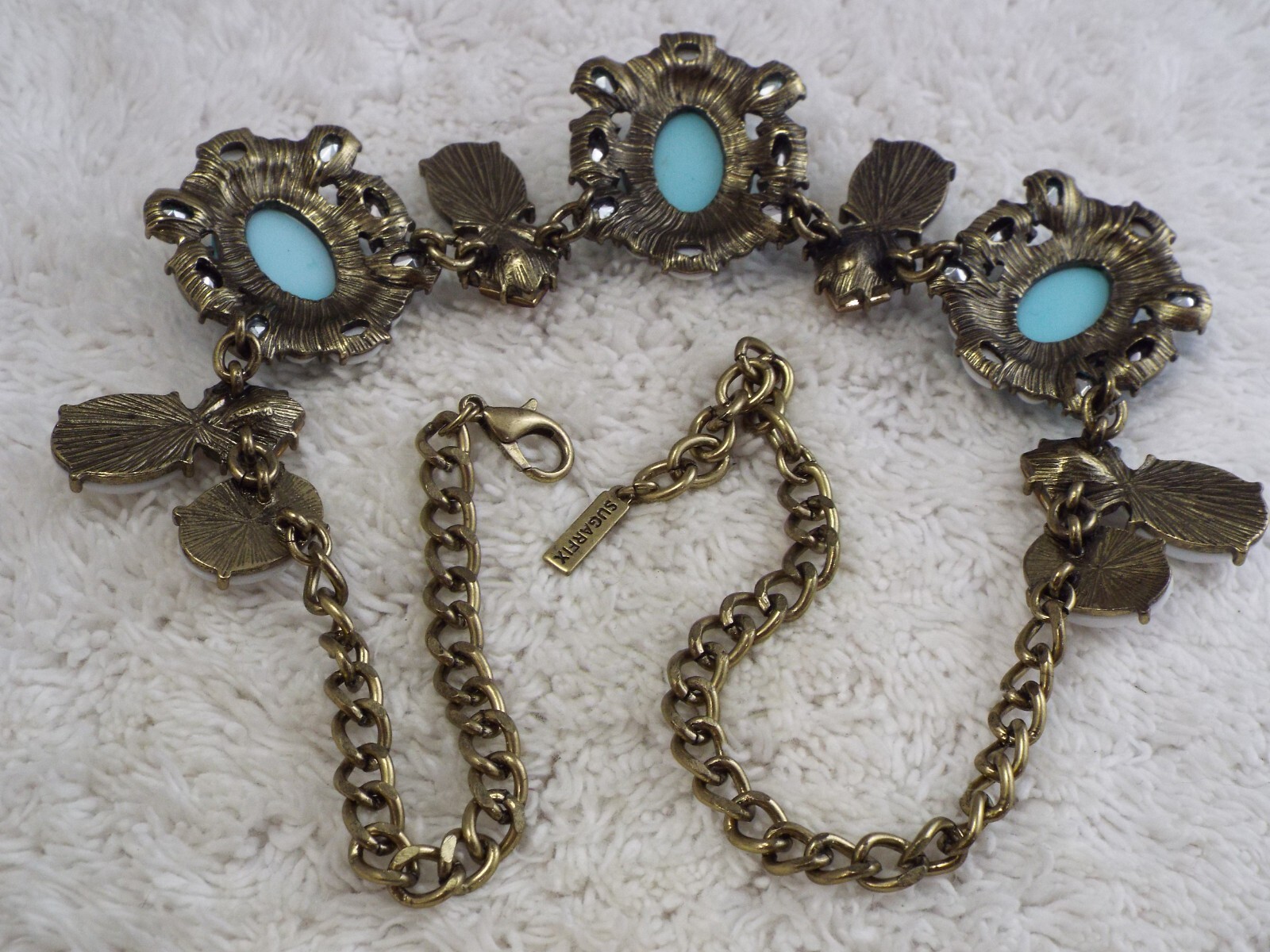 SUGARFIX Brass Blue White Bead Scoop Necklace (B38)