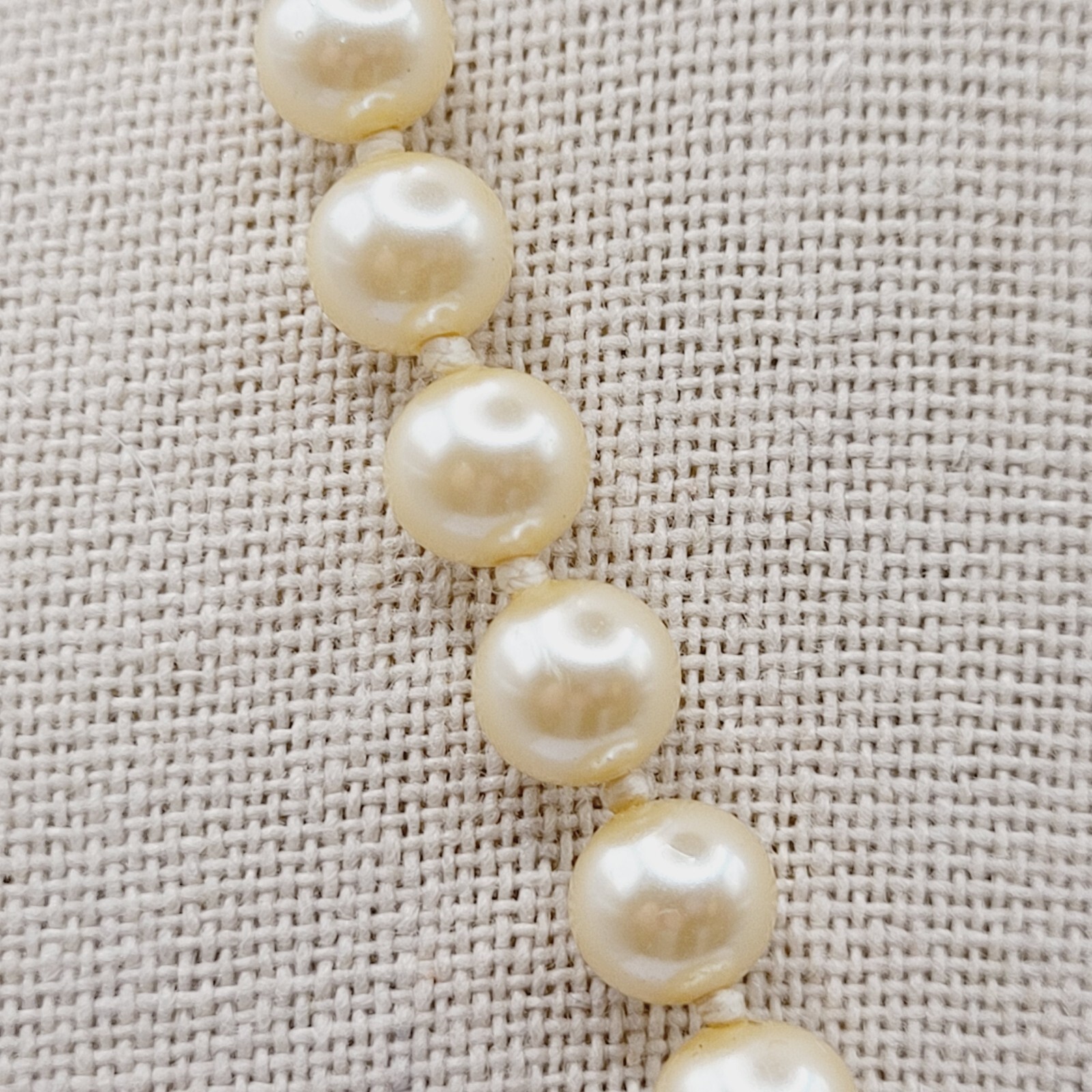 Cream Hand Knot Faux Pearl Bead Necklace GSilver Mark Vintage Necklace 19 Inch
