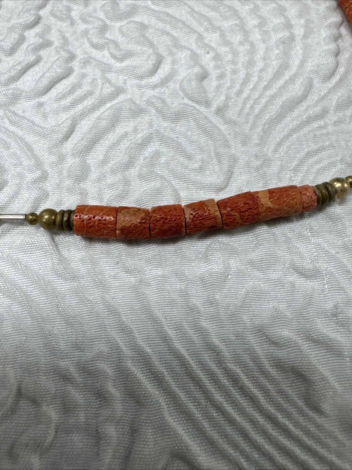 Vintage Natural Red Coral Red / Orange Hue Barrel Shape Gold Spacers 30”Necklace